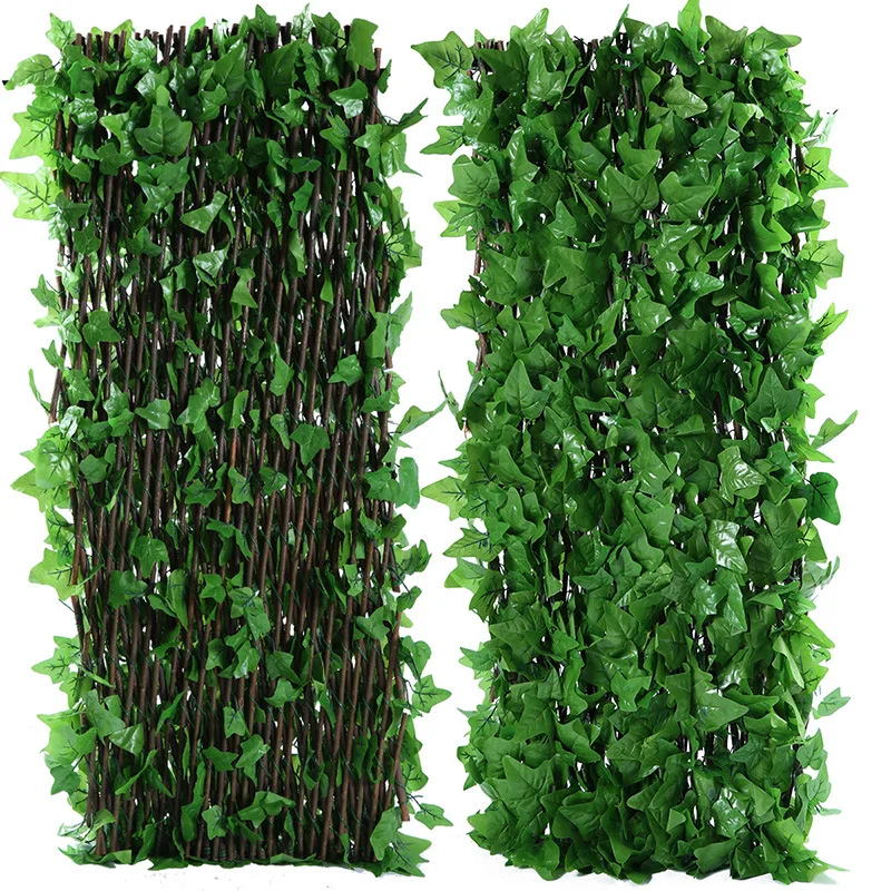 LFL Easily Assembled Rot Proof Durable Eco-friendly Garden Simulated Wooden Telescopic Fence with Leaves