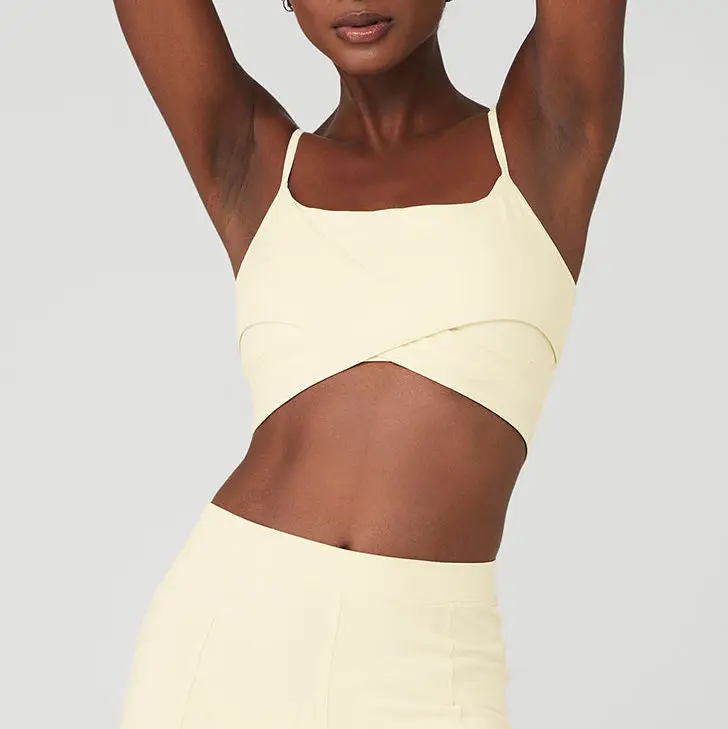 Custom Womens Spaghetti Straps Padded Yoga Bra Workout Crop Tank Tops Longline Sports Bras