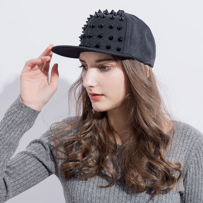 High Quality Flat hats Caps Snapback Adjustable riveted baseball hat Man Woman black Hedgehog punk hip-hop hat