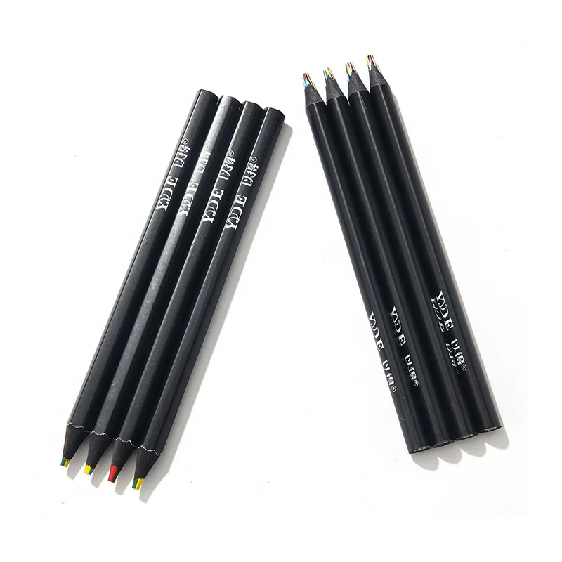 Wholesale four color with the same core Black Wooden Rainbow Lead color pencil students children painting stationery set
