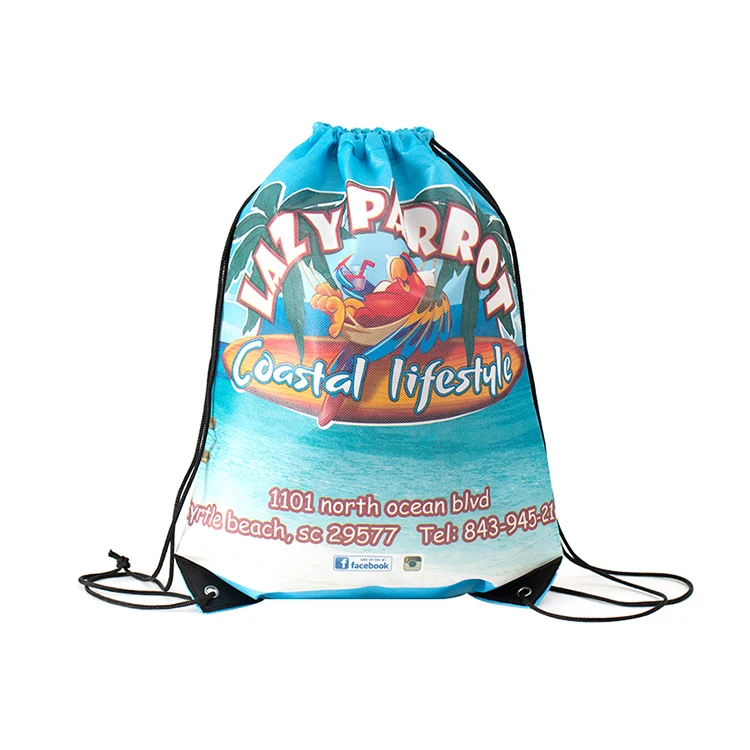 2021 hotsale cheap fashion cartoon customized logo printed foldable polyester drawstring backpack bags for kids