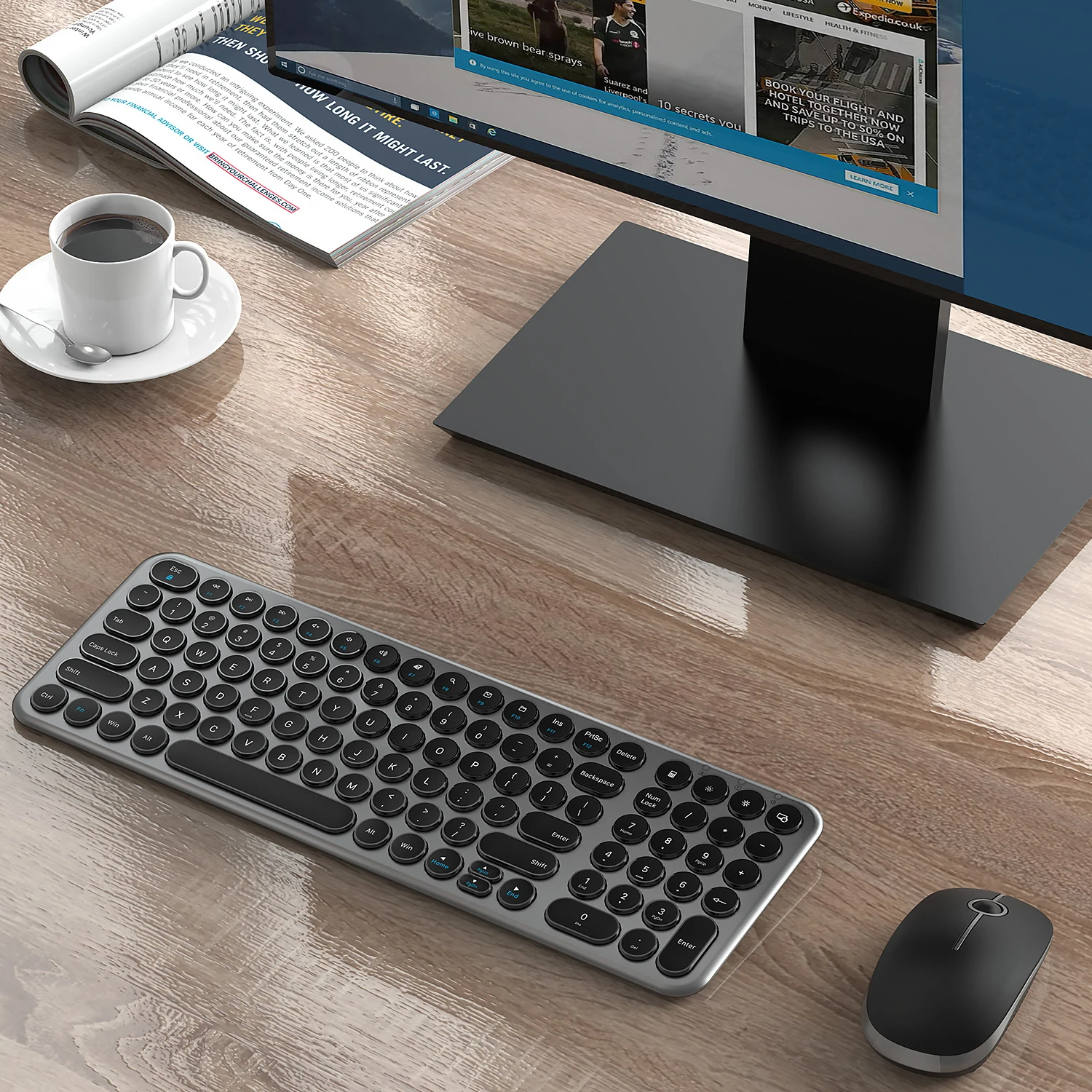 Slim Ergonomic Keyboard Mouse with Round Keys for Windows Laptop PC Notebook Wireless Keyboard and Mouse Set