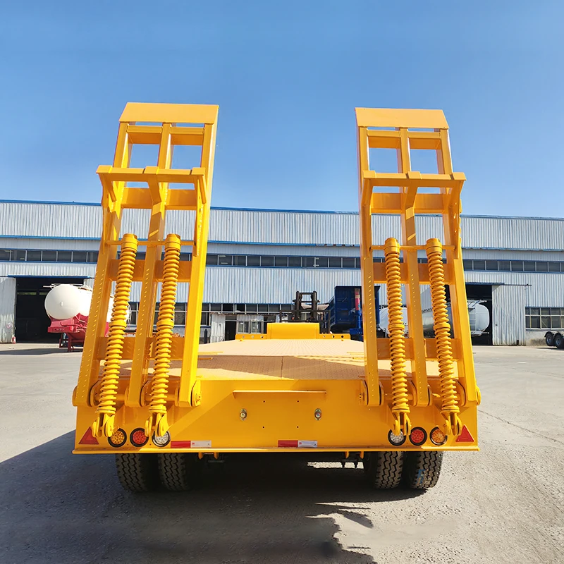 3 Axles 4 Axles Flatbed Container Transport Low Trailer Truck 40 60 80 Ton Lowbed Truck Trailer
