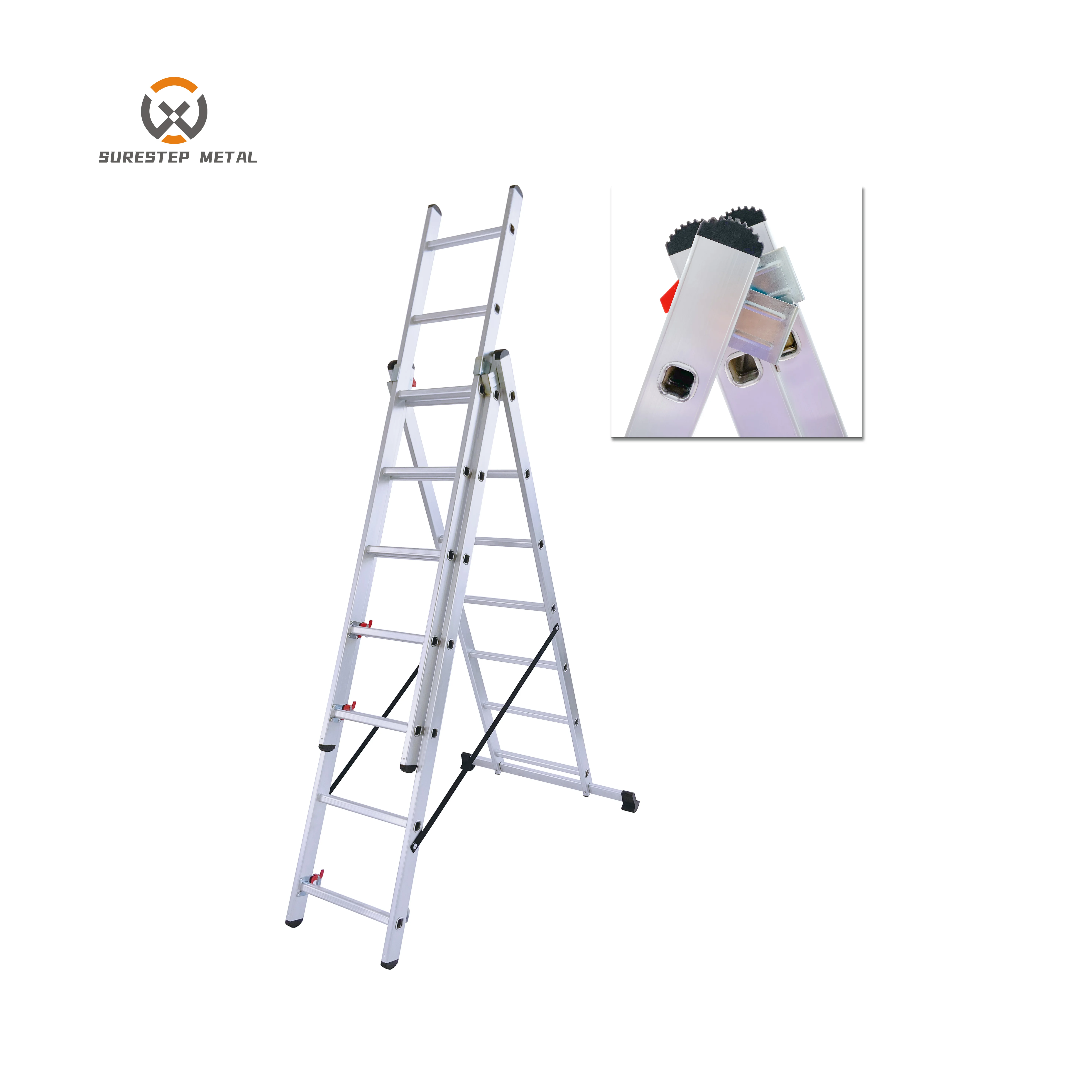Lightweight Aluminum 3 Section Extension Ladder 3*7 3*10 3*11