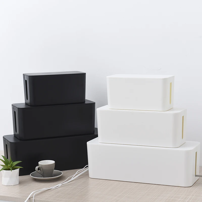Desktop Organizer Wire Storage Box Power Strip Wire Organizer Cable Management Box TV Computer Wire Hiding With Bamboo Lid