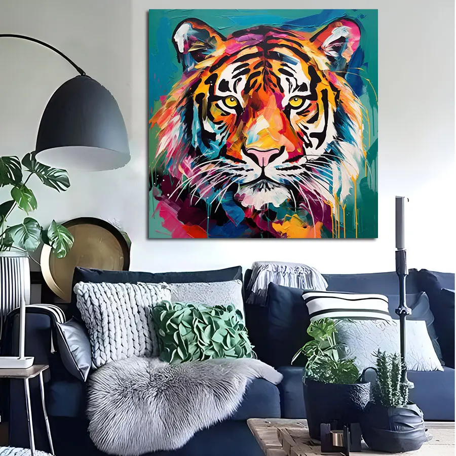 Original Art OEM/ODM Colours Tiger Paintings Handmade Impressional Abstract Home Decor Animal Oil Painting