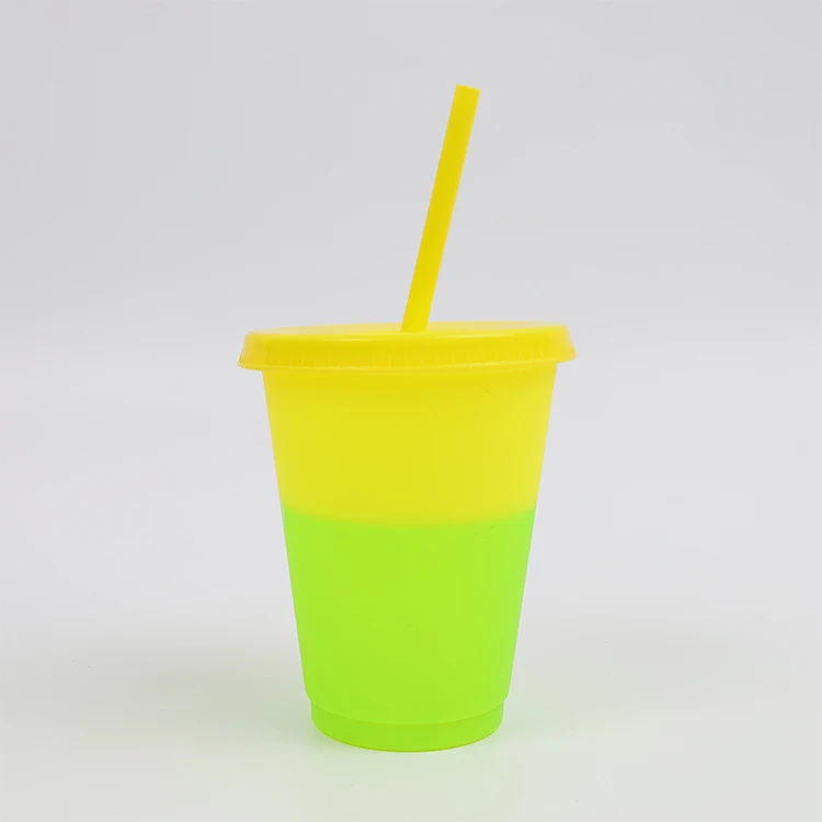 Profession Design Reliable And Good Reusable bottle water Custom Logo  Friendly Color Changing Plastic Cup With Lids And Straws