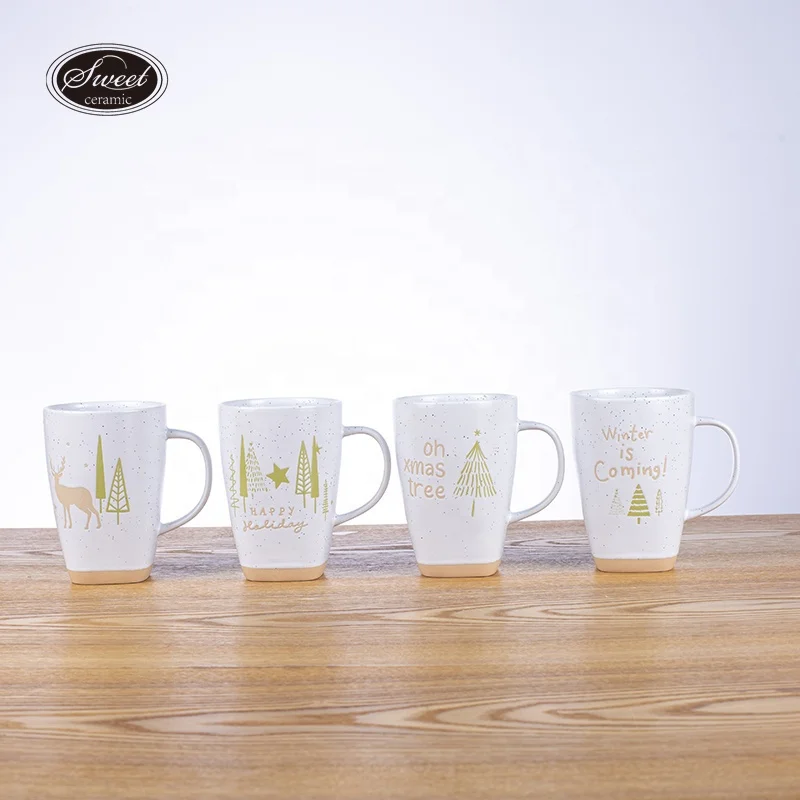 2024 new design  christmas decoration items 16oz popular silk debossed printing   white ceramic coffee mug