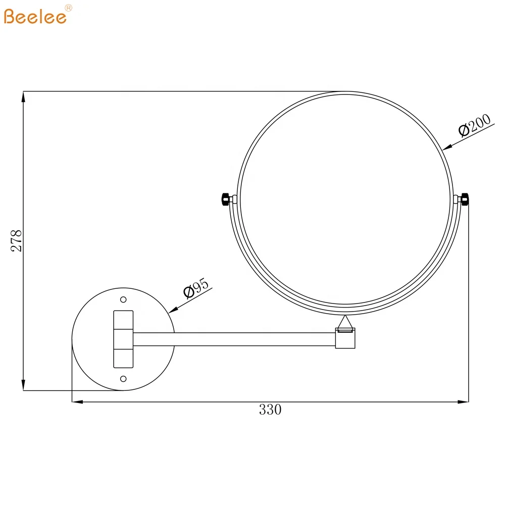 Beelee M0138 Wall Mounted Single Arm Extendable Magniyifng Cosmetic Mirror for Bathroom