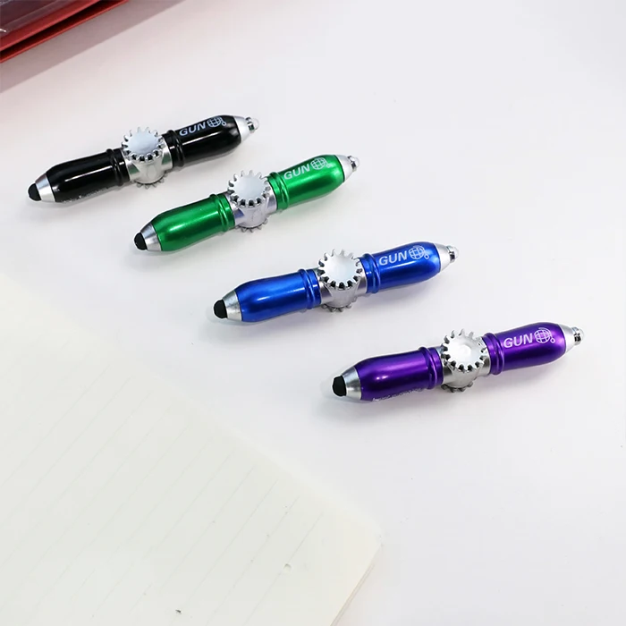 Multi Functional Stress Relief Spinning Gyroscope Ball Stylus Pen with Lights