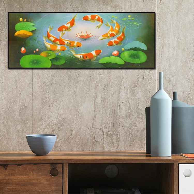 Factory directly offer canvas oil painting artworks abstract koi fish