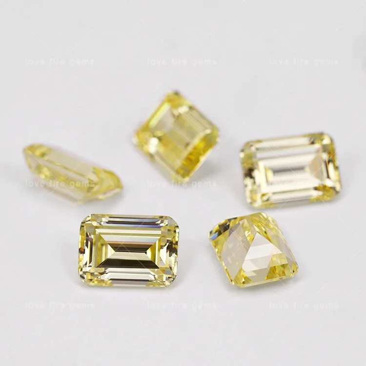 Синтетические драгоценные камни изумрудная огранка cz свободный драгоценный камень класса 5А Желтый кубический цирконий для ювелирных изделий