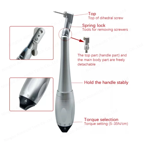 AMICODENT Dental Universal Implant Torque Wrench 16 drills with Multi Angle display 7 Torque Adjustable Contra Angle handpiece