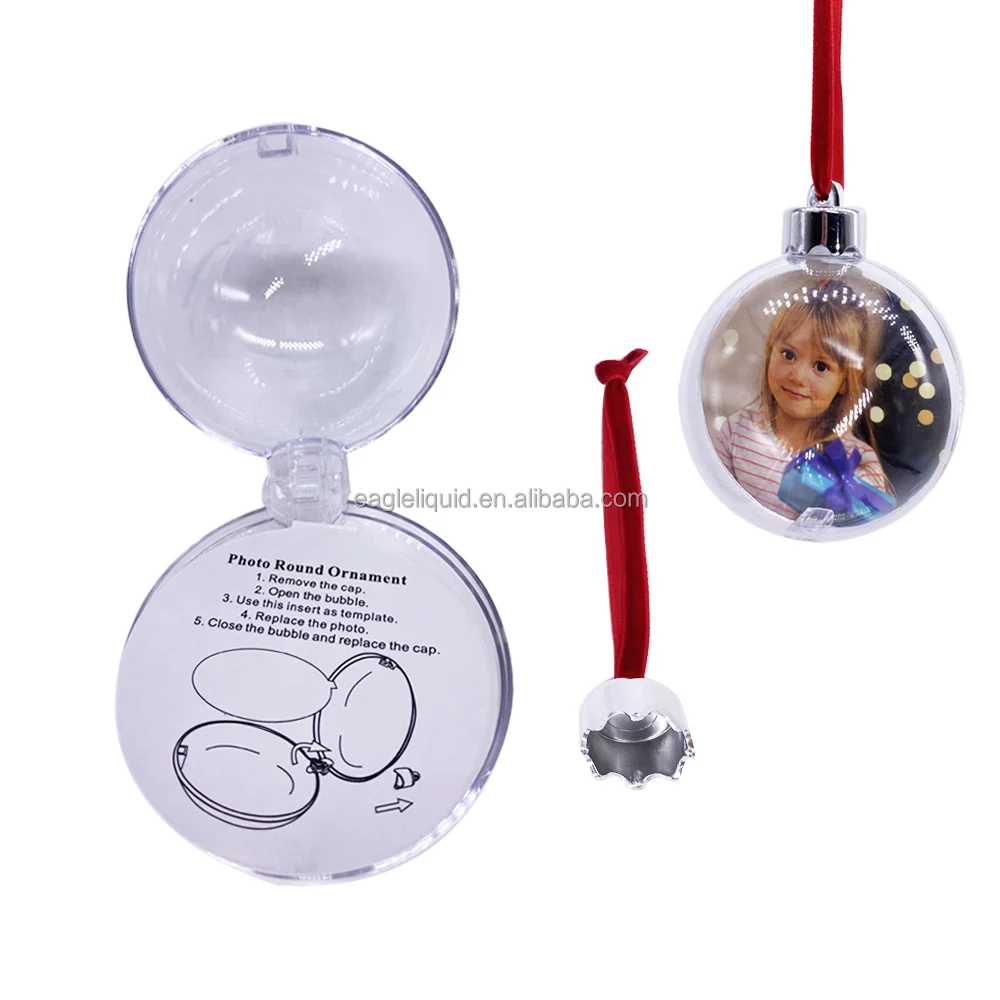 Snowflake Personalized Photo Baubles Plastic Photo Balls Decoration Xmas Ornament Picture Frame Gift Set for Christmas Tree