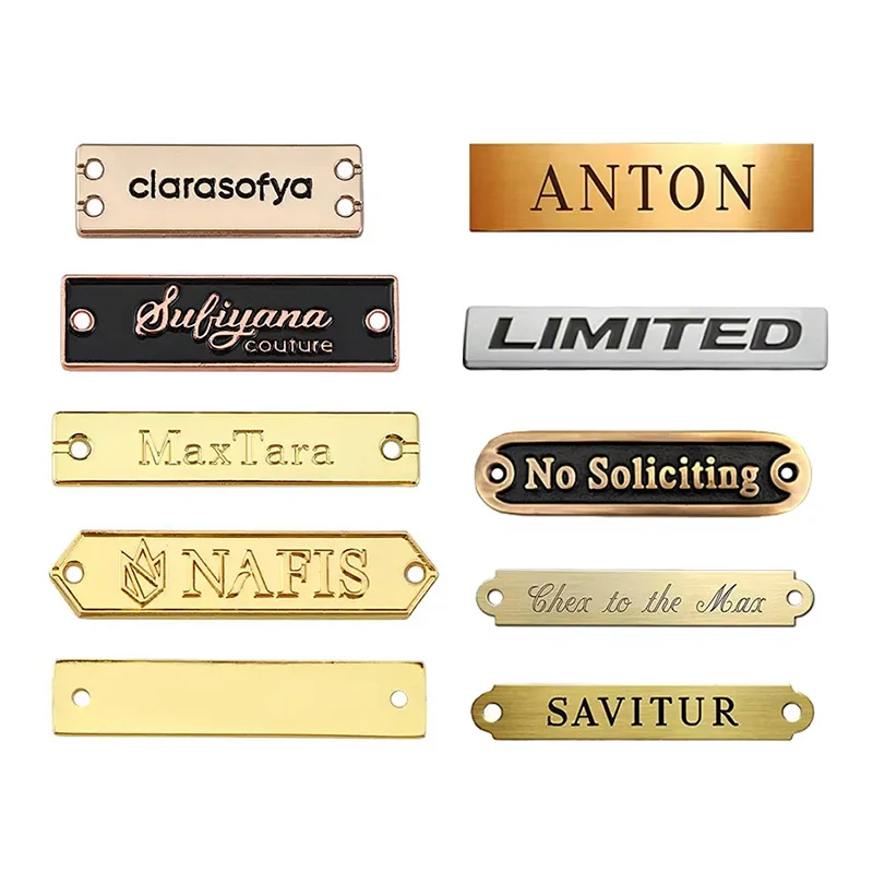 Custom Logo Engraved Fashion Metal Adhesive Labels For Apparel Jeans Clothing
