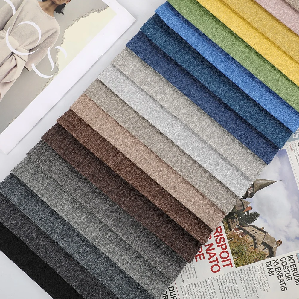 Manufacturer Direct Wholesale Linen Look 100% Polyester Fabric for Sofa Upholstery Woven Technique with Plain Style Sofa Clothes