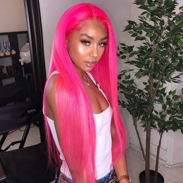 Xuchang Fuxin Ombre Color Human Hair Full Lace Front Pink Wig Brazilian Hair Swiss Lace Wig Remy Hair Silky Straight Wave Long