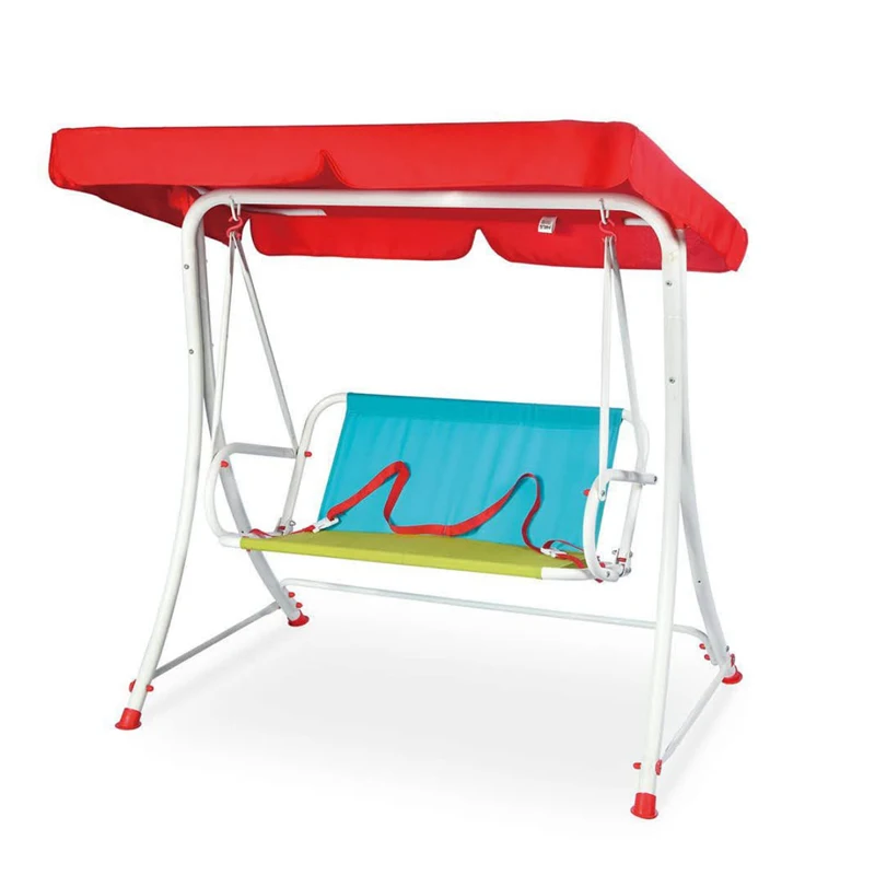 2-Seat Kids Outdoor Canopy Swing Chair with Adjustable Awning and Seat Belt