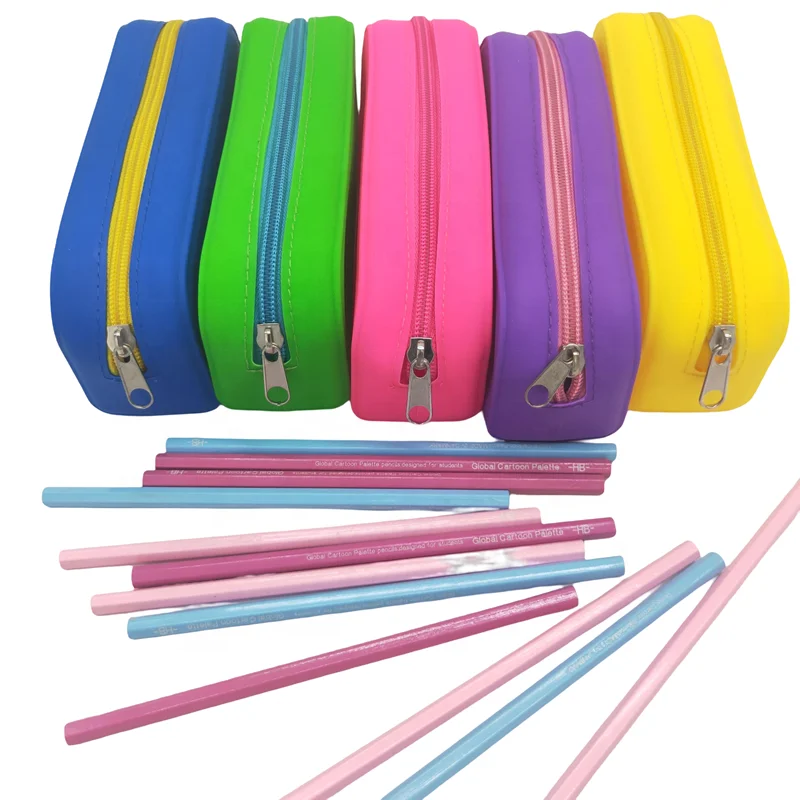Silicone Pen Pencil Case Waterproof Pencil Bag With holes for charms Solid Colors Cute Pouch For Office