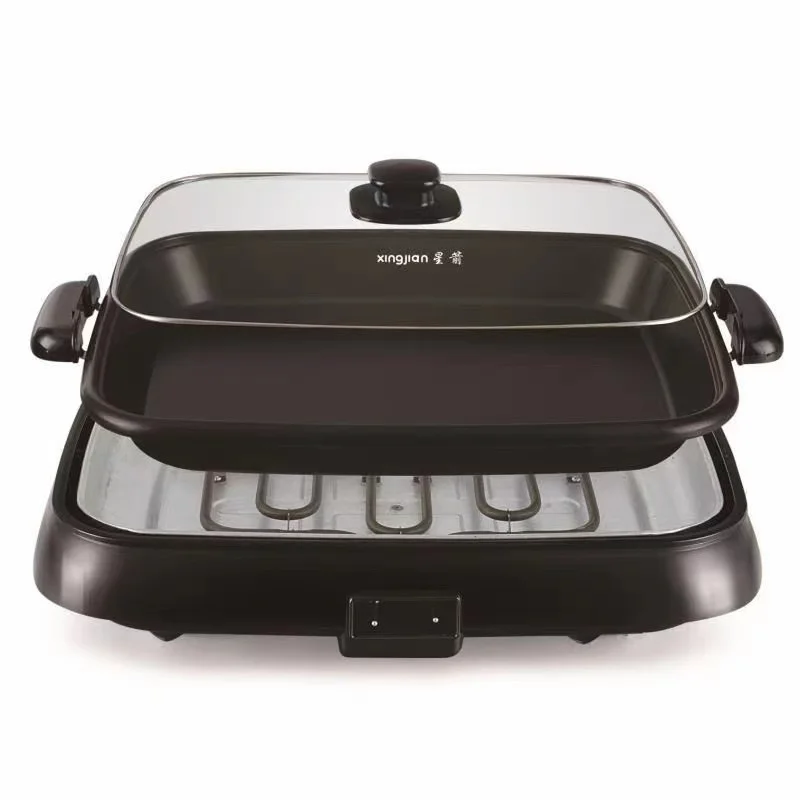 Maifan stone electric baking pan Electric baking paper wrapped fish -Power Smokeless Grill with Tempered Glass Lid with Interch