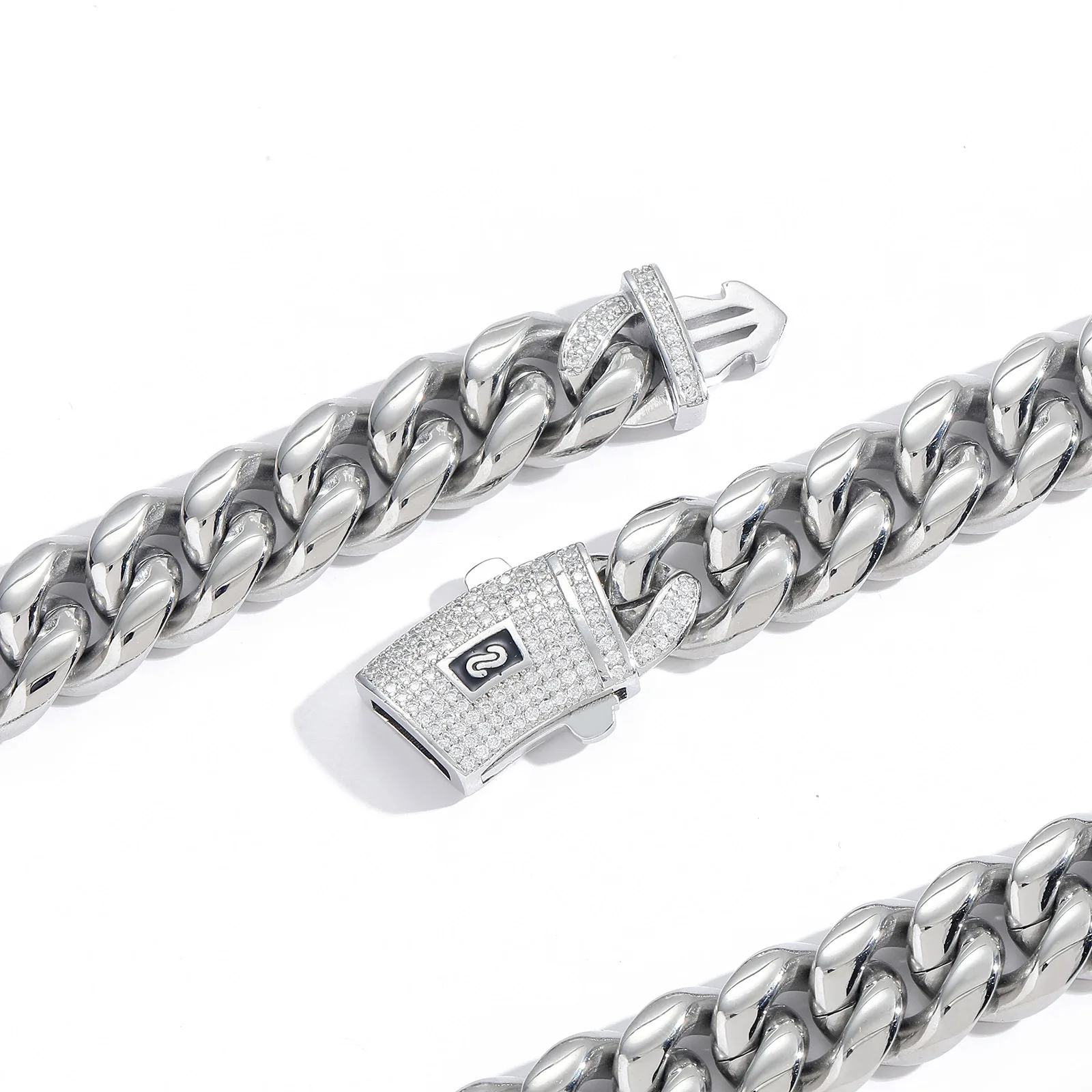 Hip Hop 6-14mm wide necklace stainless steel round grinding encrypted Cuban chain 14K18K titanium steel man bracelet