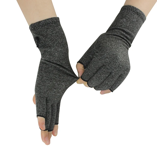 Factory Wholesale Breathable Custom Relieve Pain Joints Half Finger Cotton Grey Hands Anti Compression Arthritis Gloves