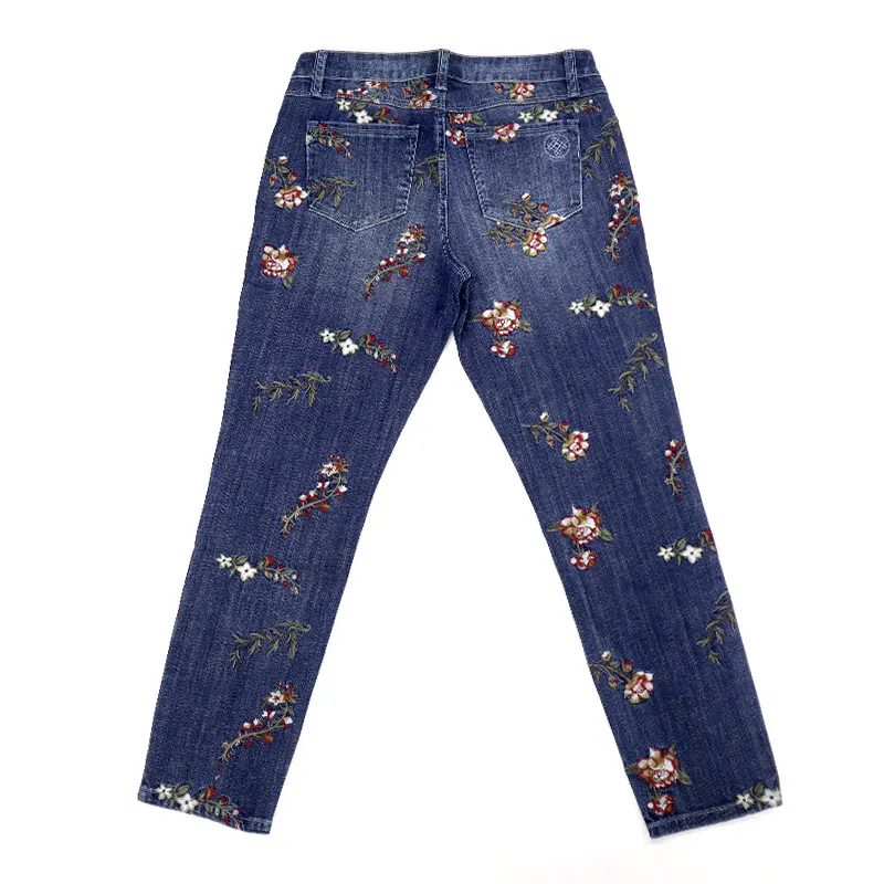 Western Fashion High Waist Sky Blue Embroidered Cow Straight Leg Denim Jeans Women trousers jeans denim