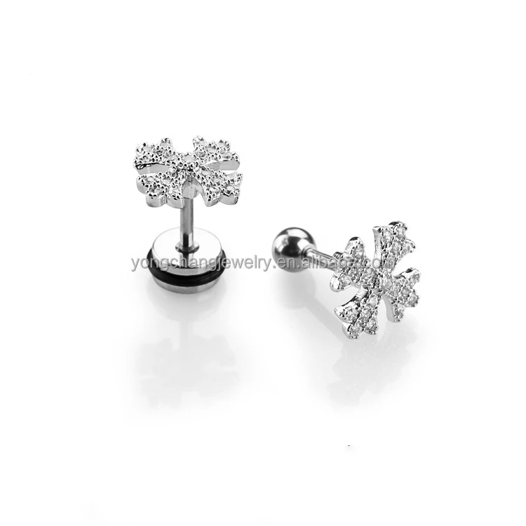 Romantic Christmas wholesale stainless steel artificial diamond stud earrings jewelry for body piercing 102