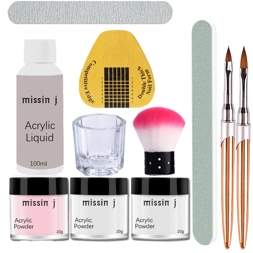 MSJ Acrylic Nail Kit Acrylic Powder and Monomer Liquid Set with Nail Brush Clear Pink White Acrylic Powder for Nails Extension