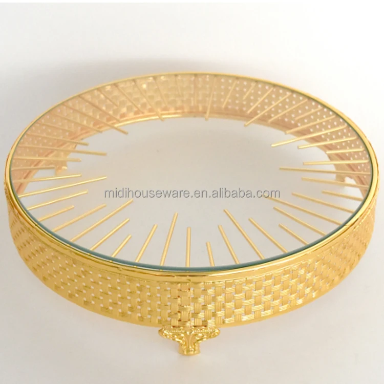 Wholesale Glass Tray Home Decor Dubai Trays Plates Coffee Tea Serving Dish Perfume Cake Stand with Legs