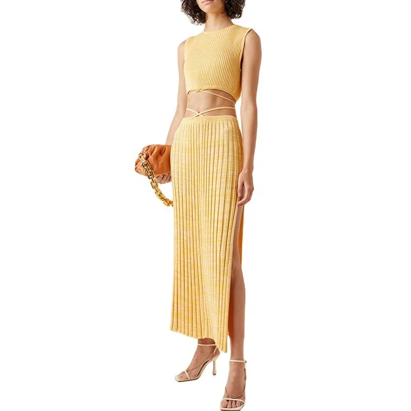 YT Custom Cozy cropped sleeveless top sweetheart high-rise tiered midi skirt women two piece Set