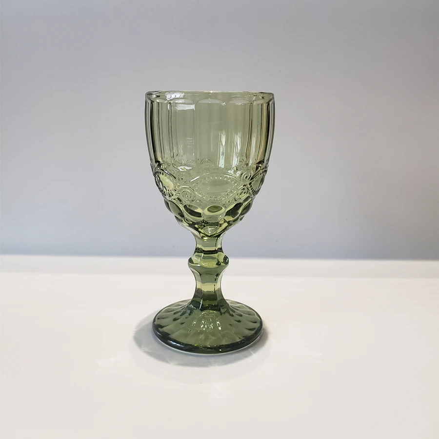 Direct supply thick embossed clear goblet glass multi colored wedding tableware drinkware water goblets