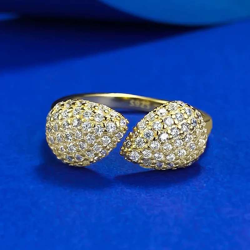 2024 Summer New Bohemian Open Ring Women S925 Silver Niche Luxury Hot Selling Full Diamond Wedding Jewelry