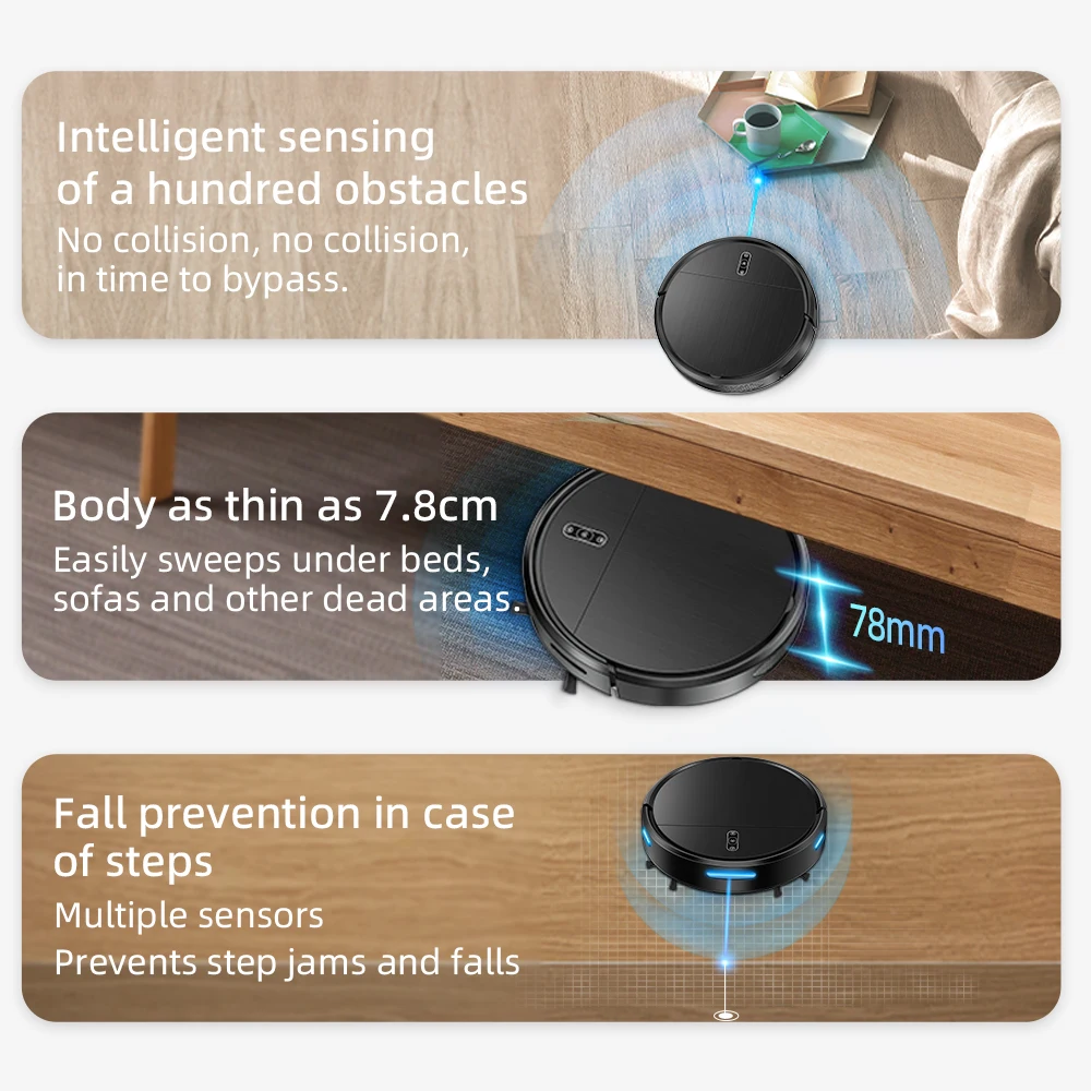 2000pa Suction Power Sweeping Robot Wet&Dry Smart APP Wifi Control Robot Vacuum Cleaner Gyro Mopping Works with Google D2-007