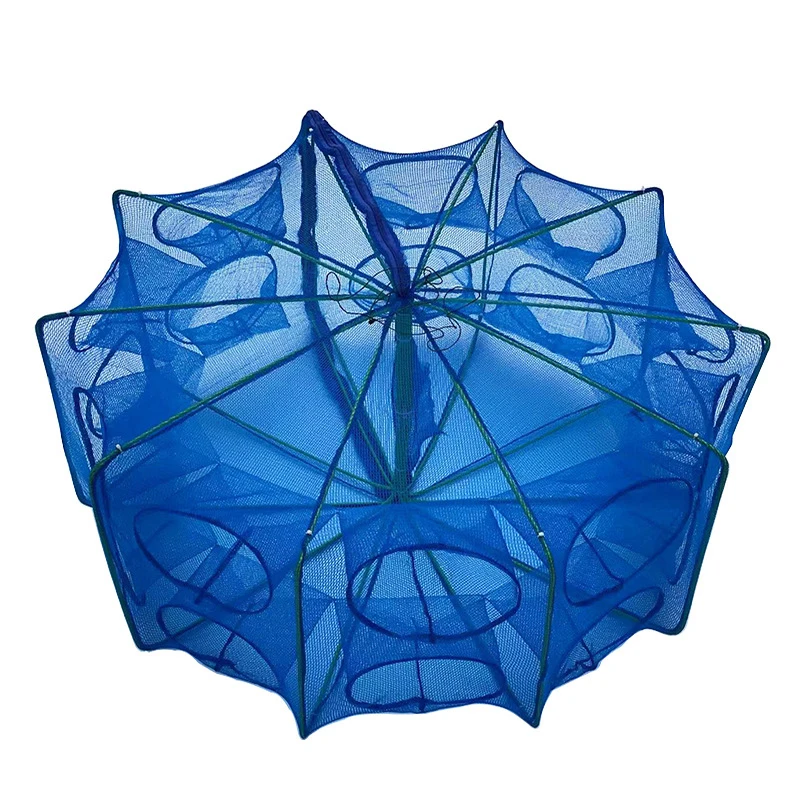 Folding Fishing Trap Net Shrimp Cages for Fishing Cages Wholesale 6-20 Hole Nylon PE Stainless Steel Wire Green Monofilament