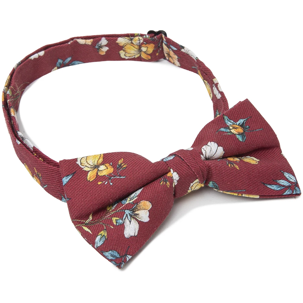 Handmade  High-Quality 100% cotton Floral vintage style tie red Printed necktie for Men groom groomsmen