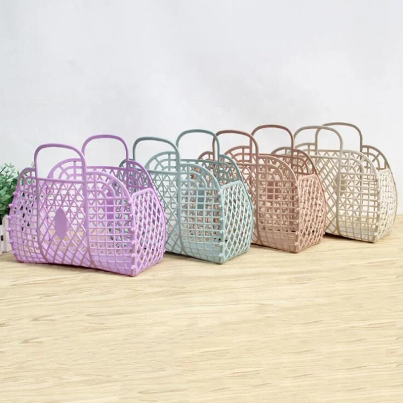 23*17*9cm Jelly Basket Bag Beach Bag Plastic PVC Personalized Retro Vintage Foldable Handbag Purse For Women Party Favor Bags
