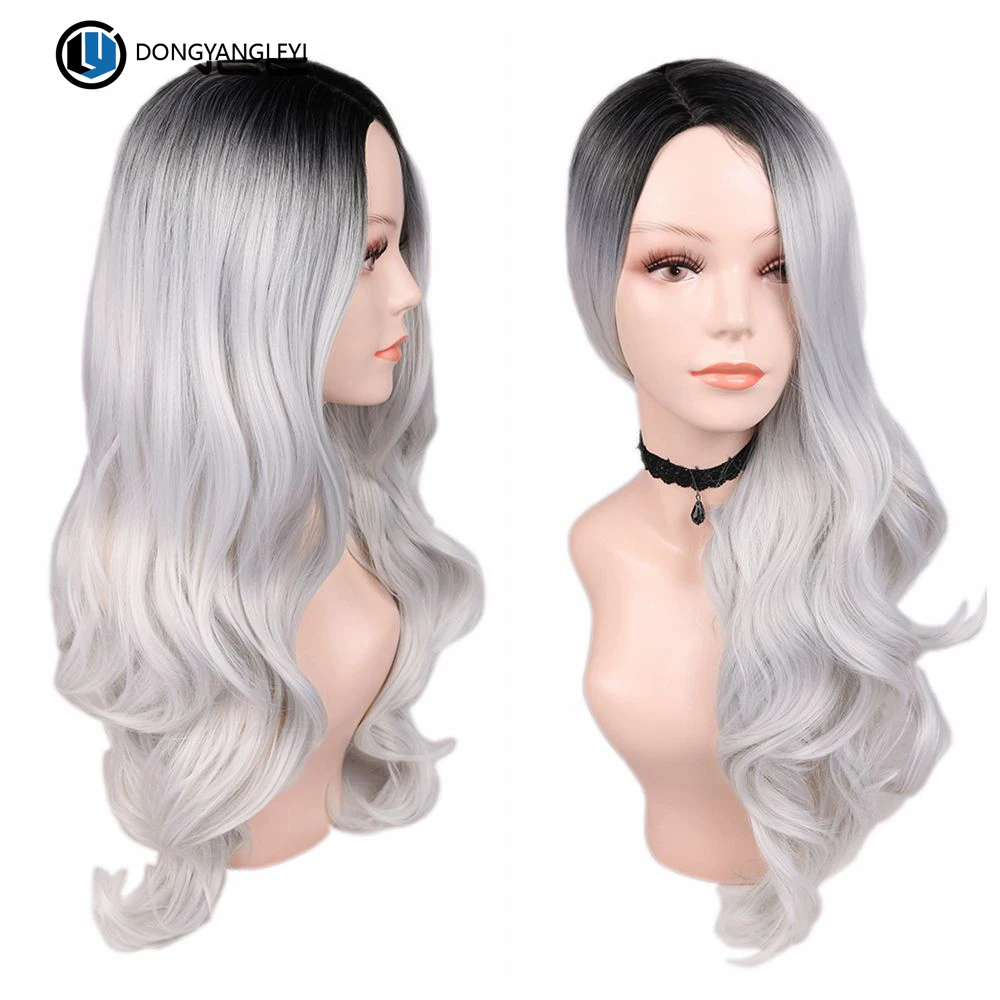 
Long Hair Wavy Wig Heat Resistant Synthetic Wig Ombre Grey Blonde Brown Daily Party Cosplay Natural Fiber Hair For Women 