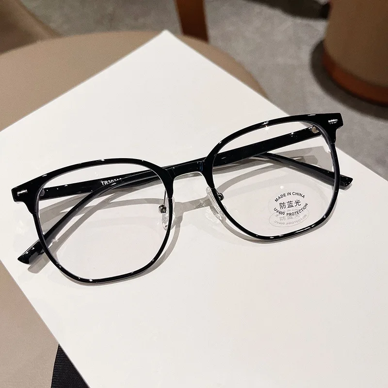 New TR90 Big Square Frame Myopia Glasses Frame Korean Version Rivet Irregular Plain Lens Women Blue Light Glasses