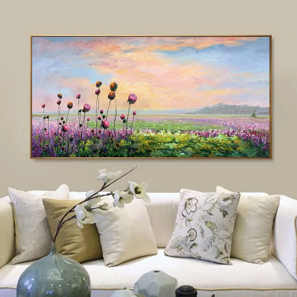 Custom Atmospheric Hand Painted Flowers Sea Oil Painting Modern Canvas Artworks Of American Wall Art Decor Painting