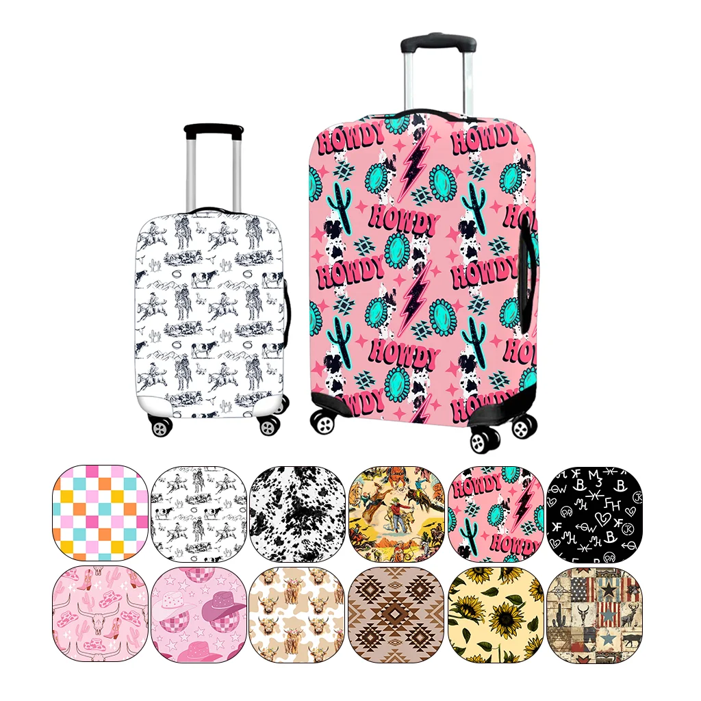 Customized Travel Luggage Cover Suitcase Protector Fits 18-32 Inch with Western Pattern Cow Pattern Cowgirl Sunflower