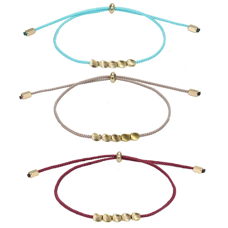 Stock  Buddhist Creative Irregular Rope Pulling for Women Men Handmade Knots Thread Copper Beads Charm Bracelets