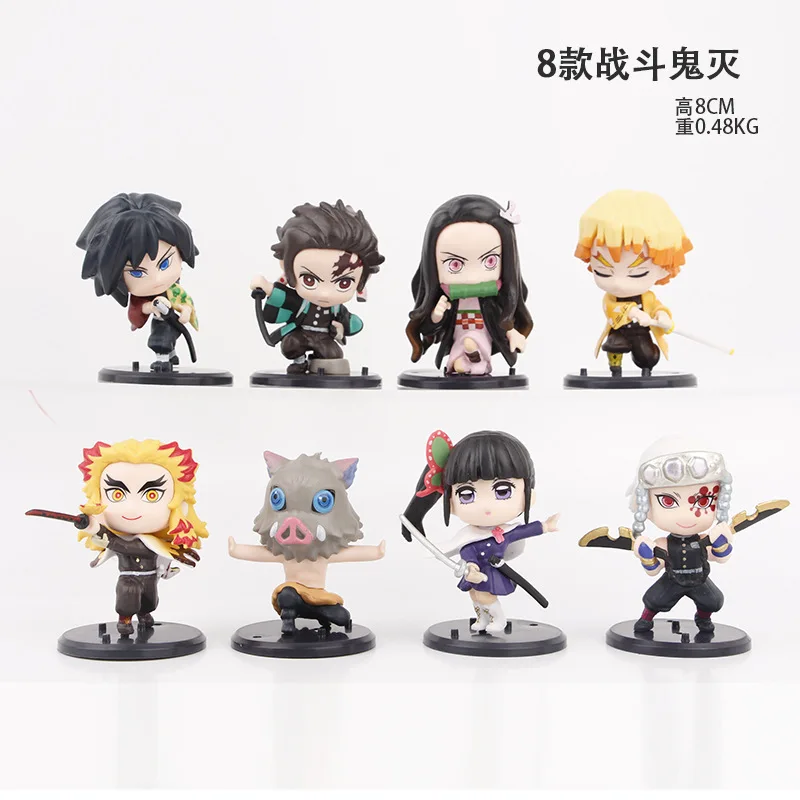 8pc/set Mini 8cm Demon Slayer Action Figures Japan Anime Cartoon 3D Printed Action Figure Car Decorative PVC Figures