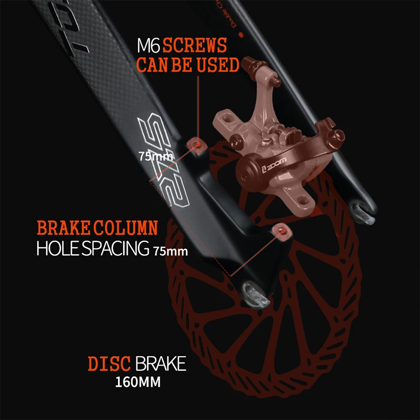 Original Production Toseek Straight Disc Brake 9*100mm Qr5-Color Bright Cursor Xc Rigid Bike Front Fork Carbon Fork Mtb