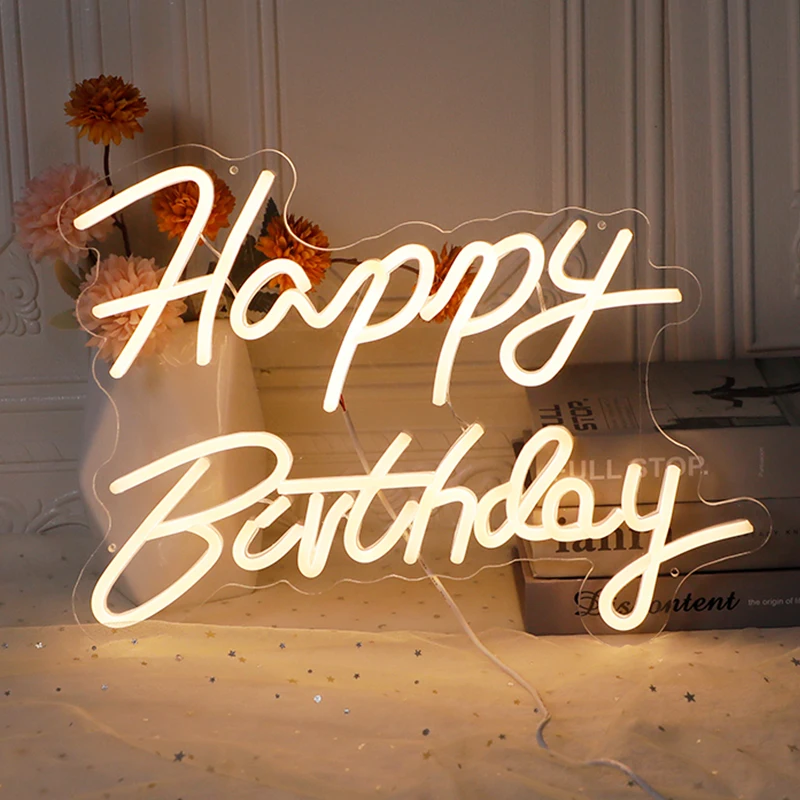 Fast Delivery LED Neon Sign  Happy Birthday  5v 12v Party Custom Neon Signs For Bedroom Wall Decor