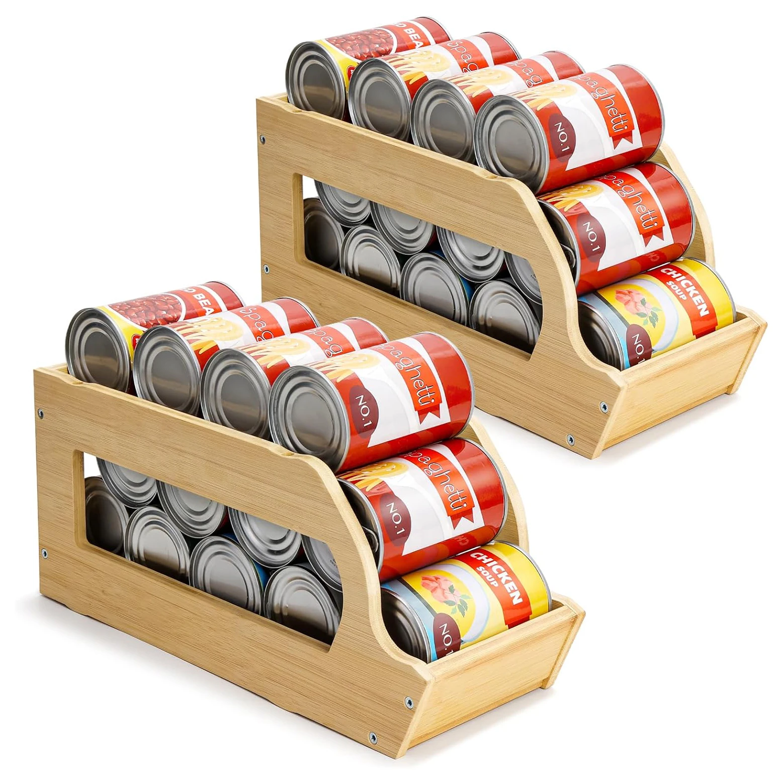 Bamboo Can Organizers and Storage for Pantry Soda Can Organizer Beverage Drink Holders Stackable Canned Goods Organizer