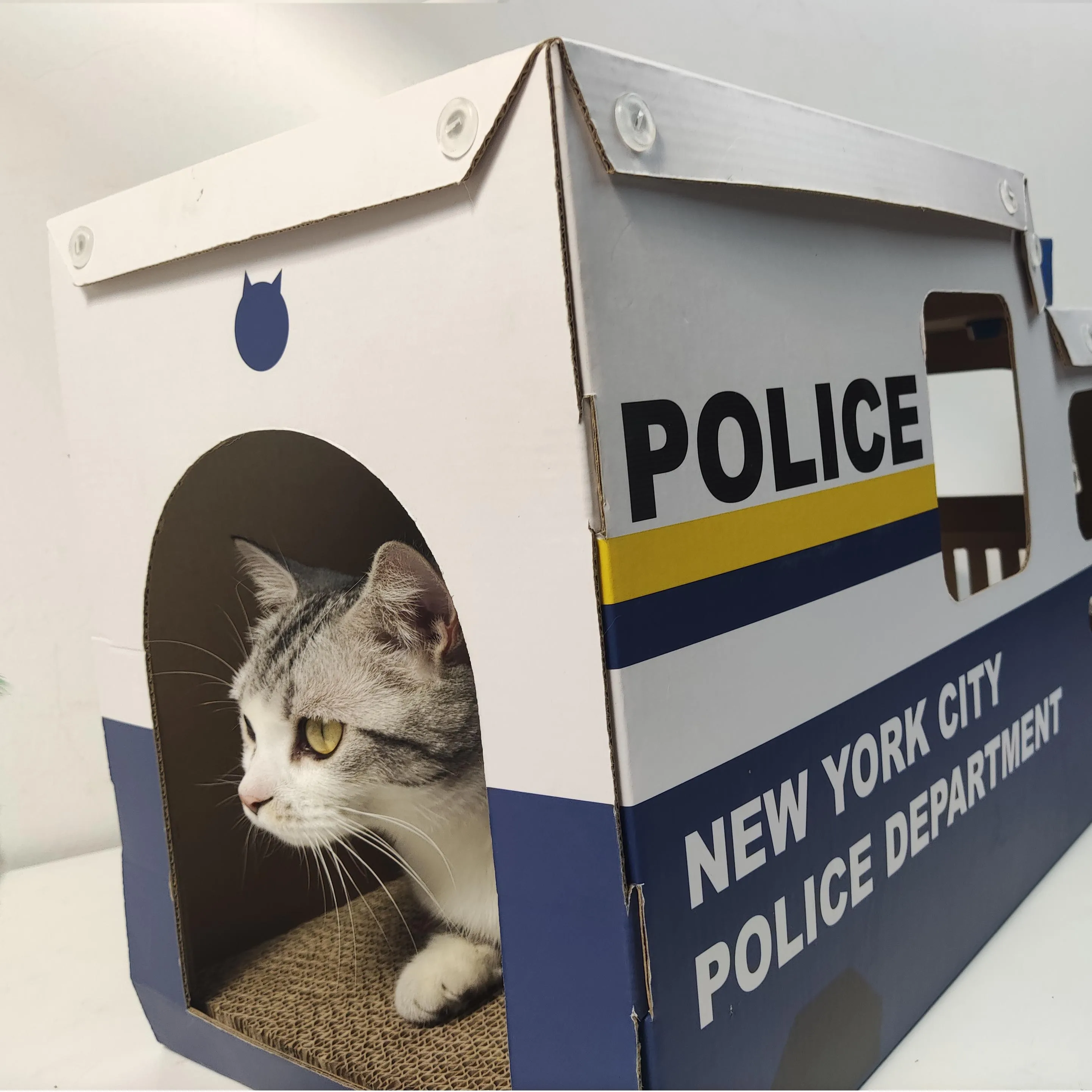 police paper box  modern pet cages  big  bed cardboard cat house stylish