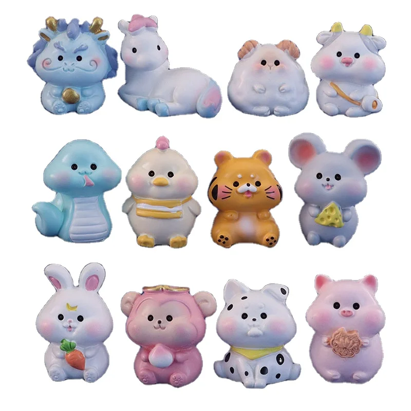 Mini Cartoon 12 Zodiac Animals Fairy Garden Miniatures Crafts Figurines For Home Decoration