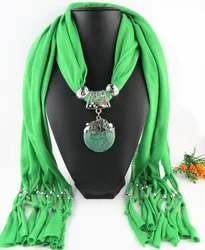 Pendant jewelry scarf polyester solid color tassel fringed resin pendant jewelry scarf for women
