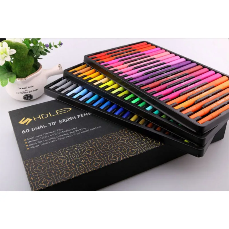60colors Dual Markers Brush Pen, Colored Pen Fine Point Art Marker & Brush Pen for Adult Coloring Hand Lettering Writing drawing